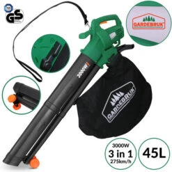 Monzana Soffiatore Aspiratore E Trituratore Elettrico 3in1 3000W Con Tracolla Sacchetto 45L E Ruote