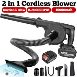 2 IN 1 Soffiatore Cordless Per Foglie Soffiatore Aspitatore Elettrico Per Giardino Computer Polvere Foglia Neve Con 1 Batteria