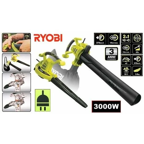SOFFIATORE ASPIRATORE TRITURATORE ELETTRICO 3000 WATT E SACCO RACCOLTA RYOBI 3 SOFFIATORE ASPIRATORE TRITURATORE ELETTRICO 3000 WATT E SACCO RACCOLTA RYOBI