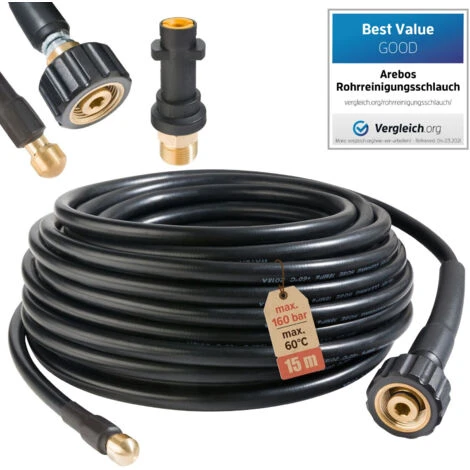 AREBOS Tubo Per La Pulizia Di Grondaie Pompa Flessibile 15m 160 Bar 3 AREBOS Tubo Per La Pulizia Di Grondaie Pompa Flessibile 15m 160 Bar